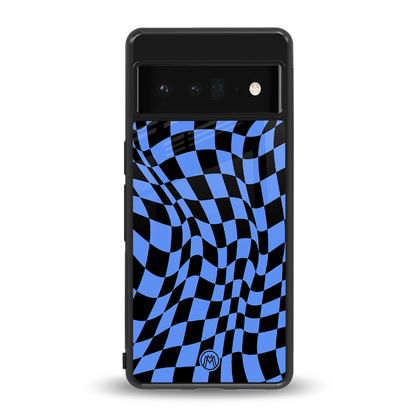 groovy blue black pattern back phone cover | glass case for google pixel 6 pro