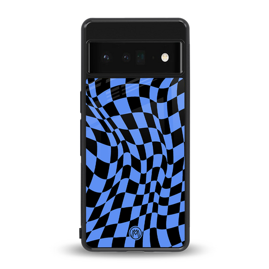 groovy blue black pattern back phone cover | glass case for google pixel 6 pro