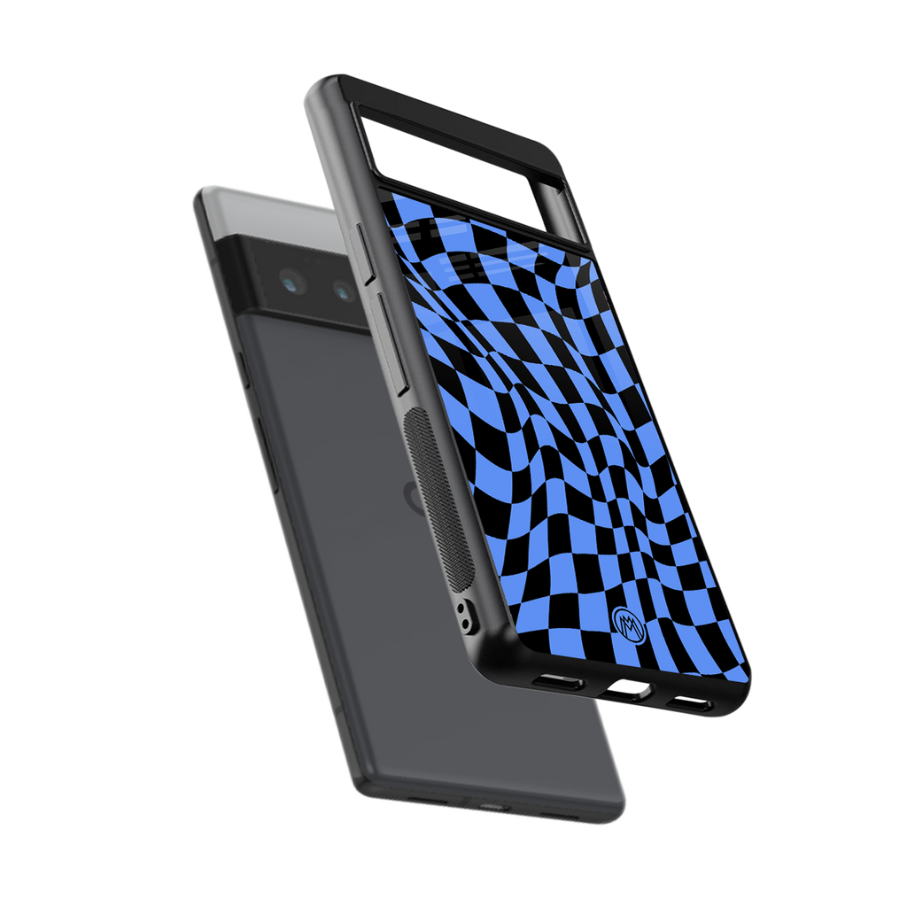 groovy blue black pattern back phone cover | glass case for google pixel 6 pro