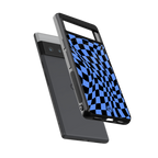 groovy blue black pattern back phone cover | glass case for google pixel 6 pro