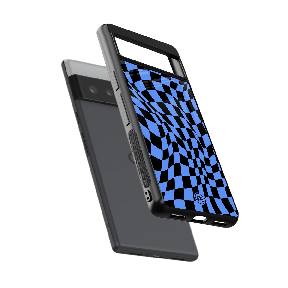 groovy blue black pattern back phone cover | glass case for google pixel 6 pro