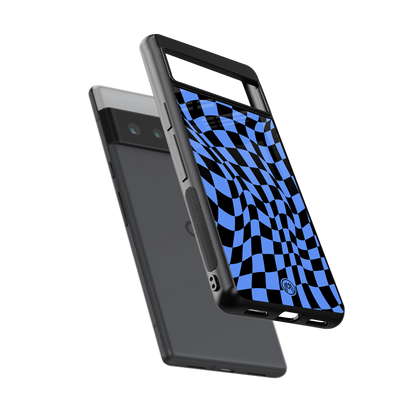 groovy blue black pattern back phone cover | glass case for google pixel 6 pro