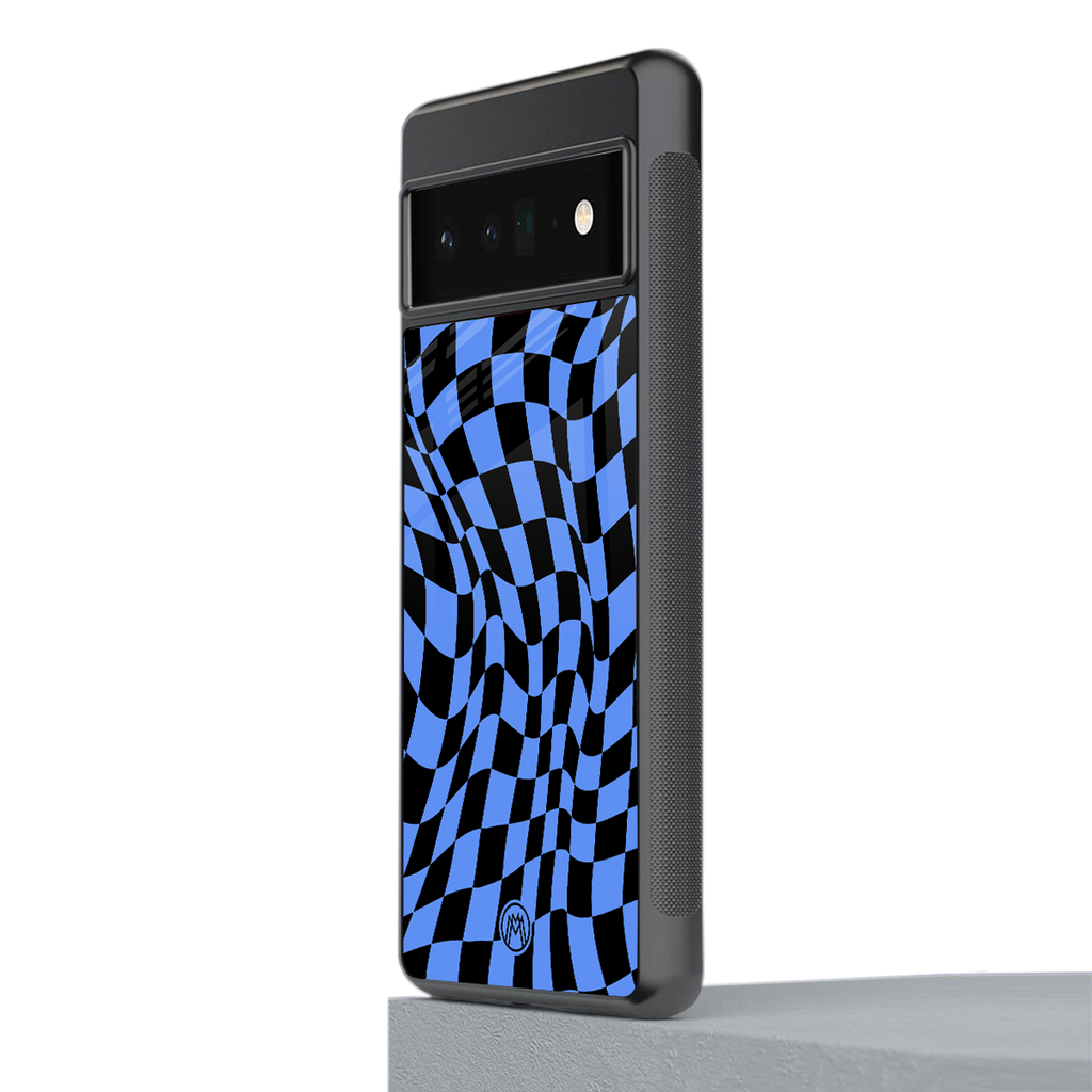 groovy blue black pattern back phone cover | glass case for google pixel 6 pro