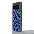 groovy blue black pattern back phone cover | glass case for google pixel 6 pro