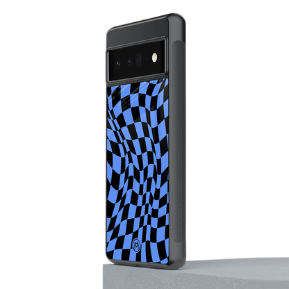 groovy blue black pattern back phone cover | glass case for google pixel 6 pro