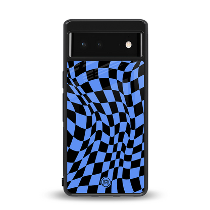 groovy blue black pattern back phone cover | glass case for google pixel 6