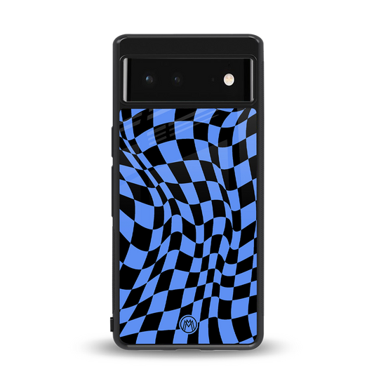 groovy blue black pattern back phone cover | glass case for google pixel 6