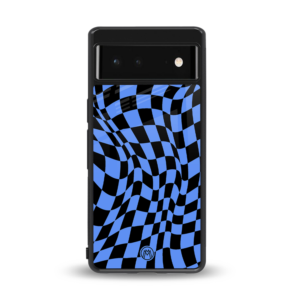 groovy blue black pattern back phone cover | glass case for Google Pixel 6A