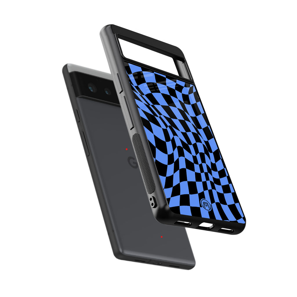 groovy blue black pattern back phone cover | glass case for google pixel 6