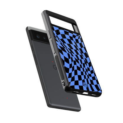 groovy blue black pattern back phone cover | glass case for google pixel 6