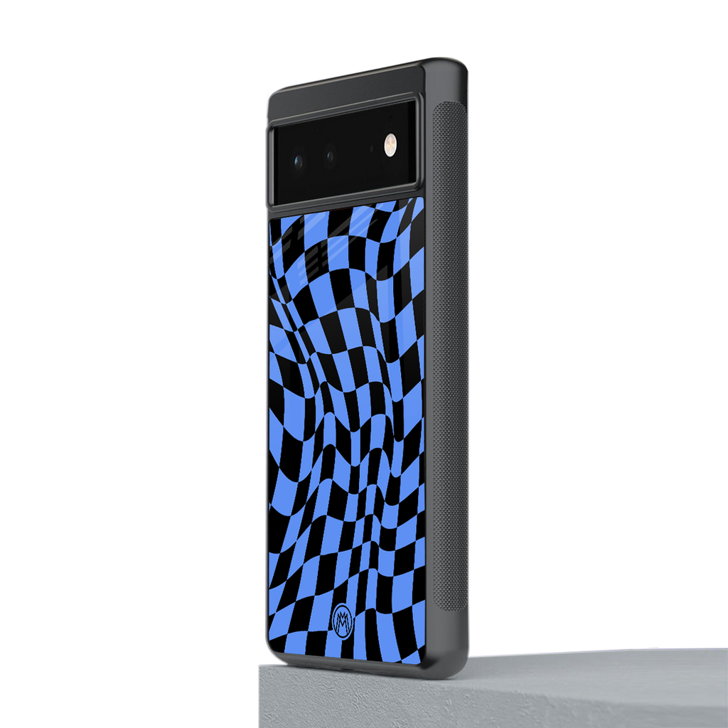 groovy blue black pattern back phone cover | glass case for google pixel 6
