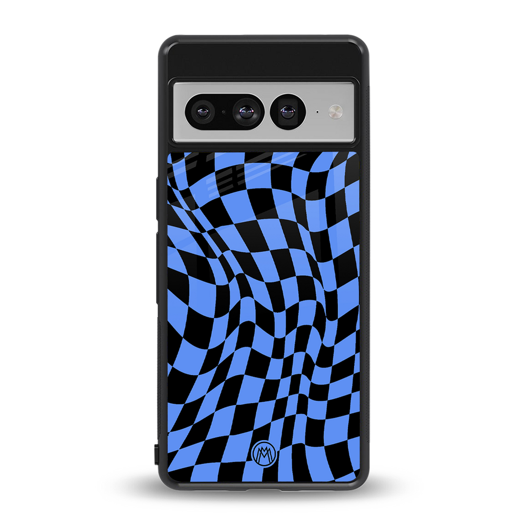 groovy blue black pattern back phone cover | glass case for google pixel 7 pro