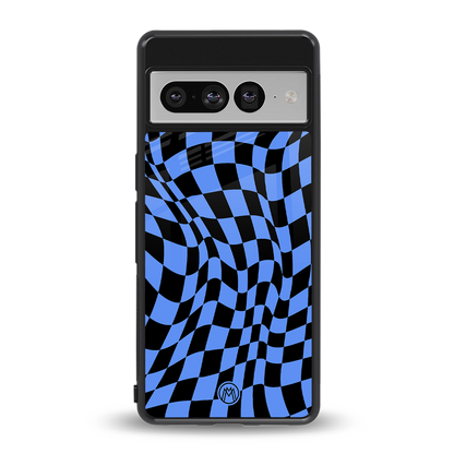 groovy blue black pattern back phone cover | glass case for google pixel 7 pro