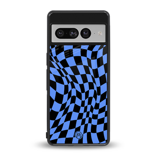 groovy blue black pattern back phone cover | glass case for google pixel 7 pro