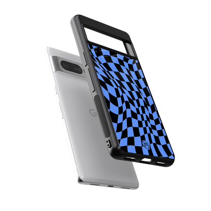 groovy blue black pattern back phone cover | glass case for google pixel 7 pro