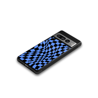 groovy blue black pattern back phone cover | glass case for google pixel 7 pro