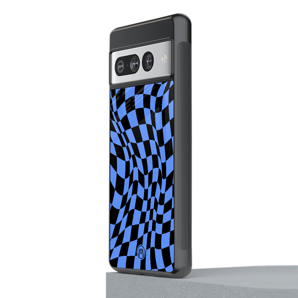 groovy blue black pattern back phone cover | glass case for google pixel 7 pro