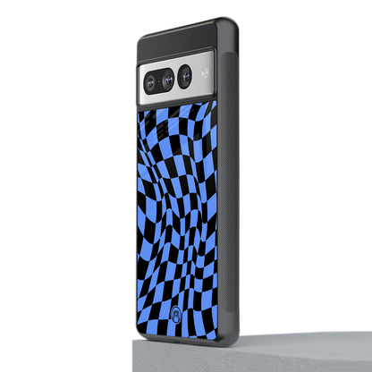 groovy blue black pattern back phone cover | glass case for google pixel 7 pro