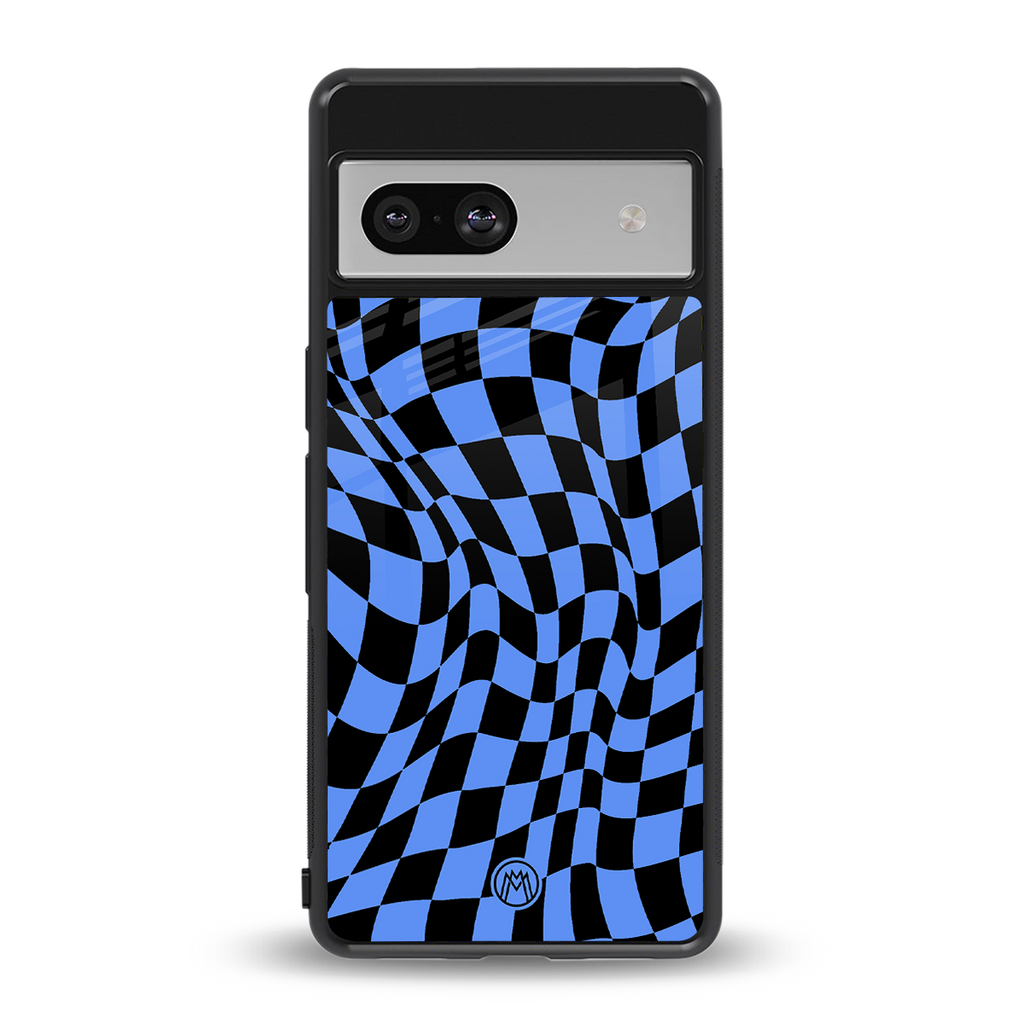 groovy blue black pattern back phone cover | glass case for Google Pixel 7