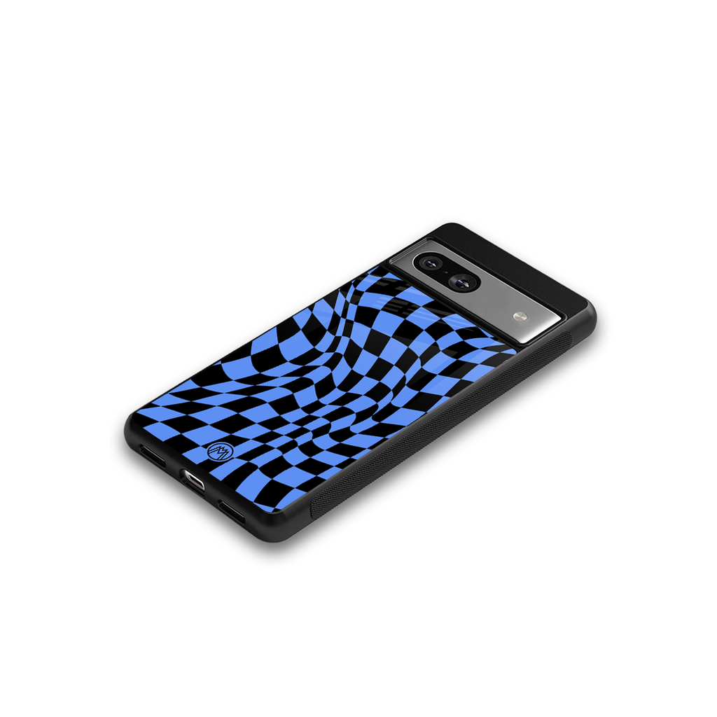 groovy blue black pattern back phone cover | glass case for Google Pixel 7
