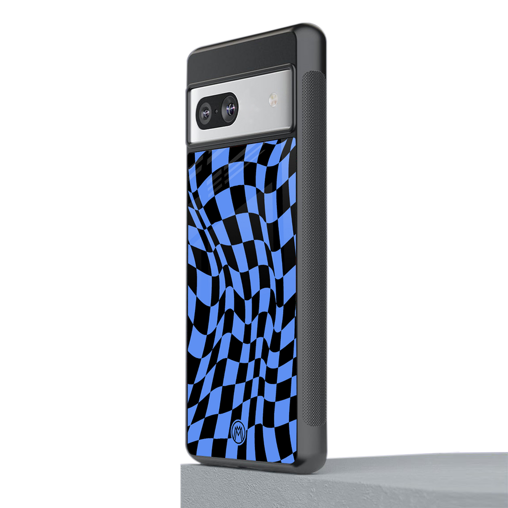 groovy blue black pattern back phone cover | glass case for Google Pixel 7
