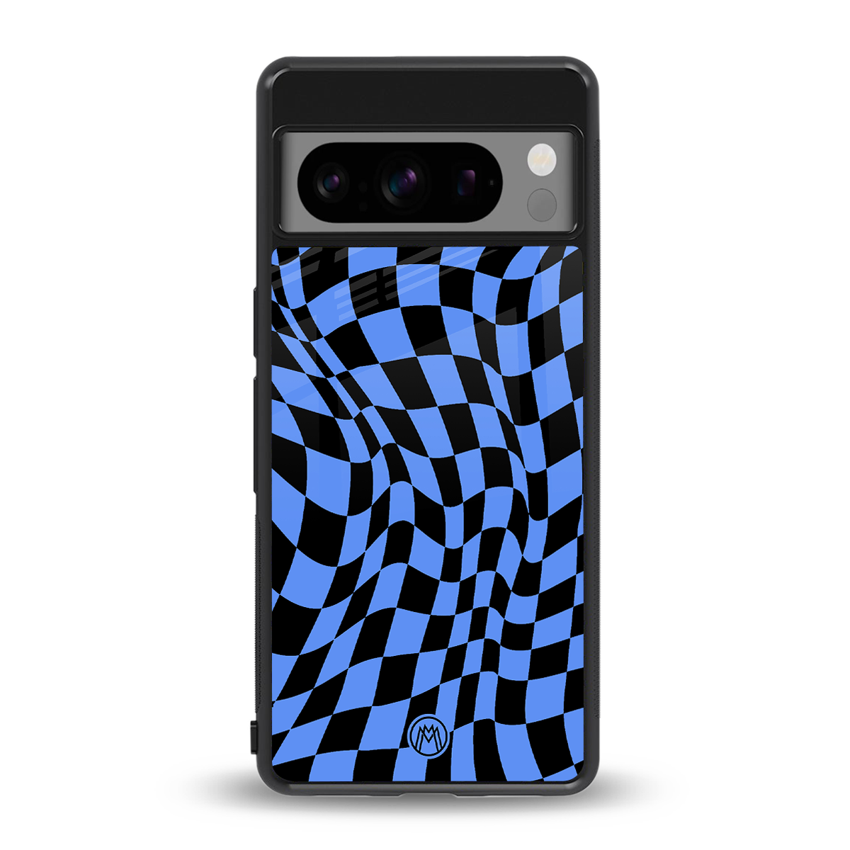 groovy blue black pattern back phone cover | glass case for google pixel 8 pro