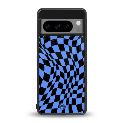 groovy blue black pattern back phone cover | glass case for google pixel 8 pro