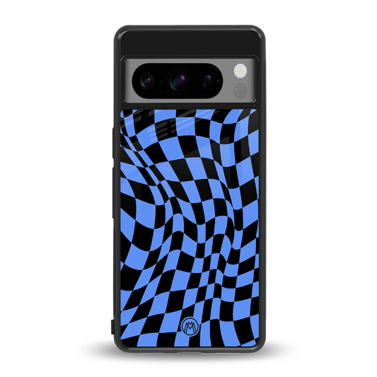 groovy blue black pattern back phone cover | glass case for google pixel 8 pro