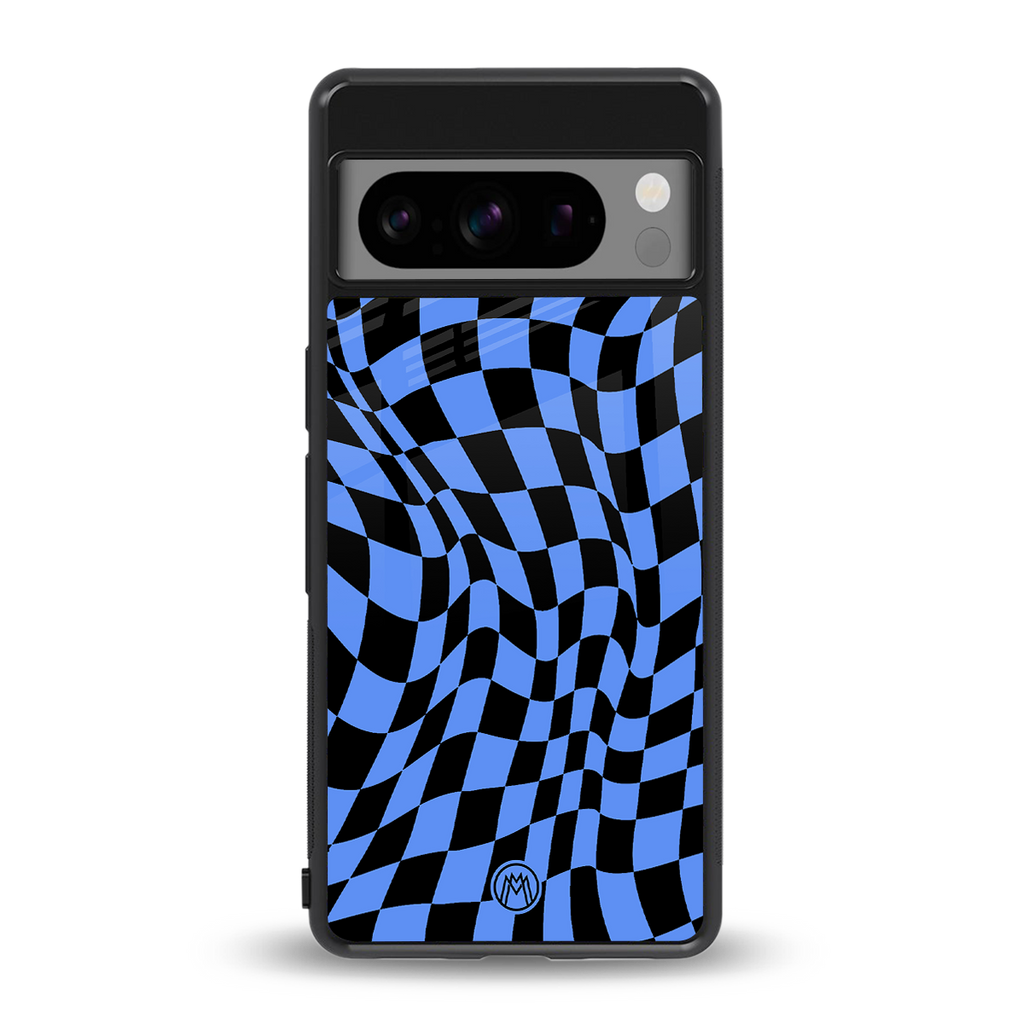 groovy blue black pattern back phone cover | glass case for google pixel 8 pro