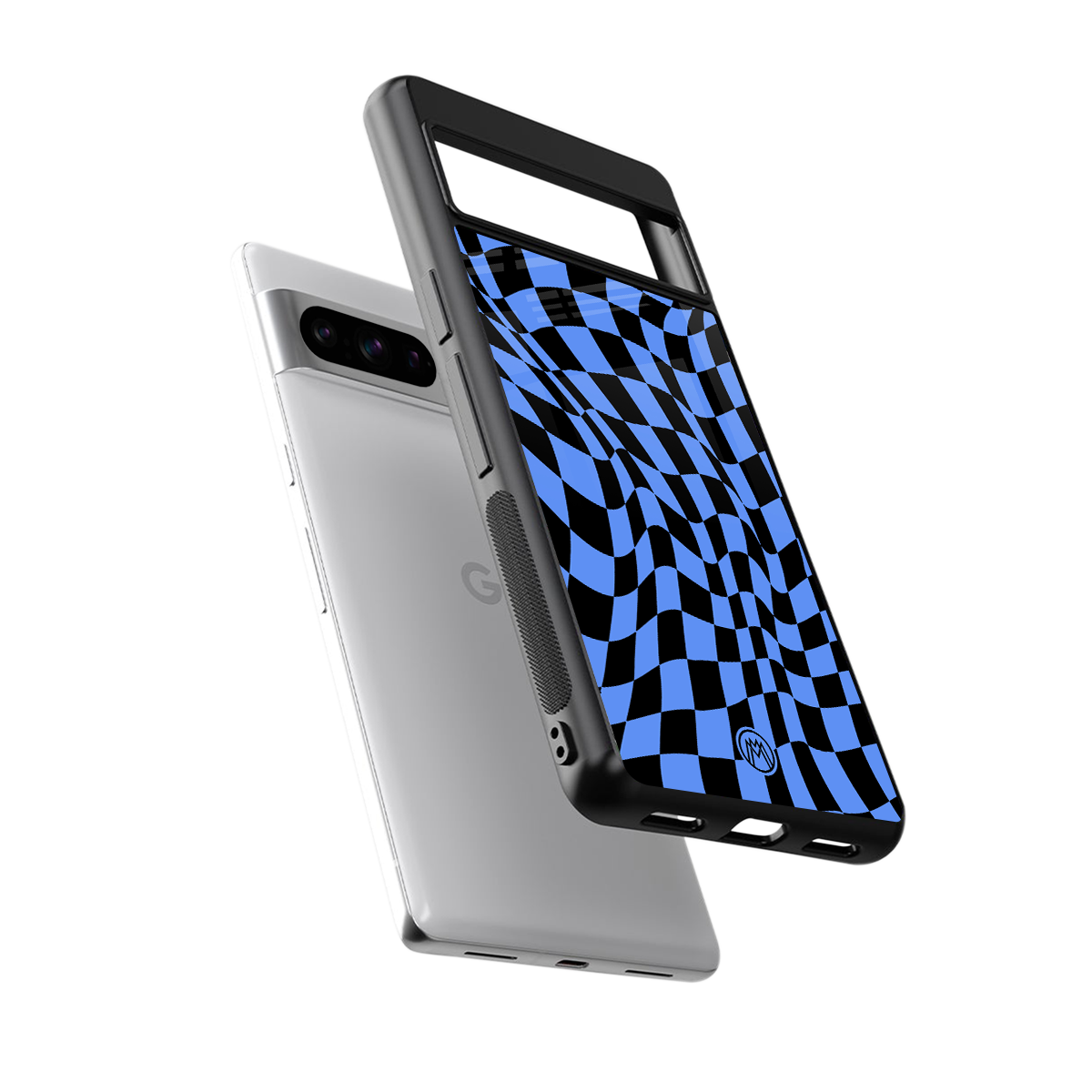 groovy blue black pattern back phone cover | glass case for google pixel 8 pro