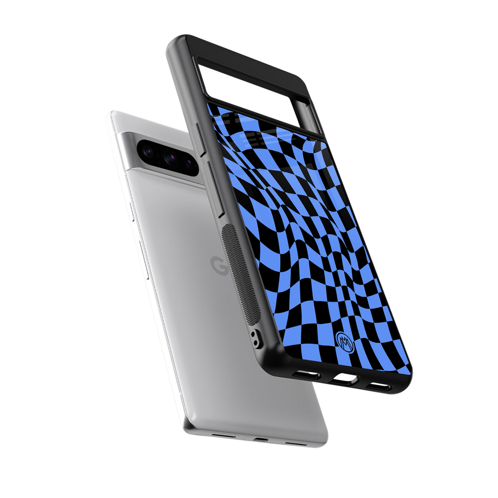 groovy blue black pattern back phone cover | glass case for google pixel 8 pro