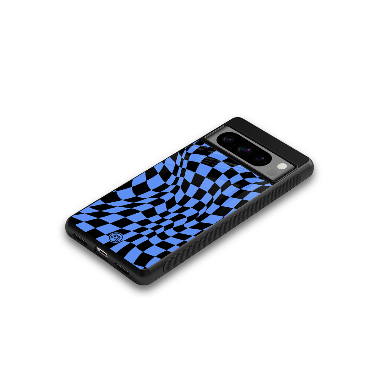 groovy blue black pattern back phone cover | glass case for google pixel 8 pro