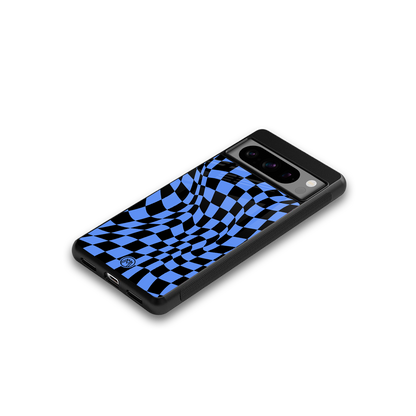 groovy blue black pattern back phone cover | glass case for google pixel 8 pro