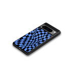 groovy blue black pattern back phone cover | glass case for google pixel 8 pro