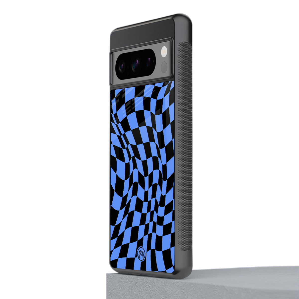 groovy blue black pattern back phone cover | glass case for google pixel 8 pro