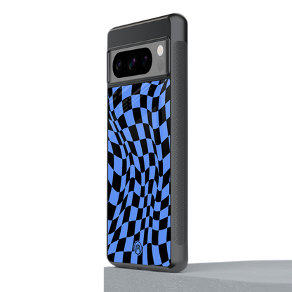 groovy blue black pattern back phone cover | glass case for google pixel 8 pro