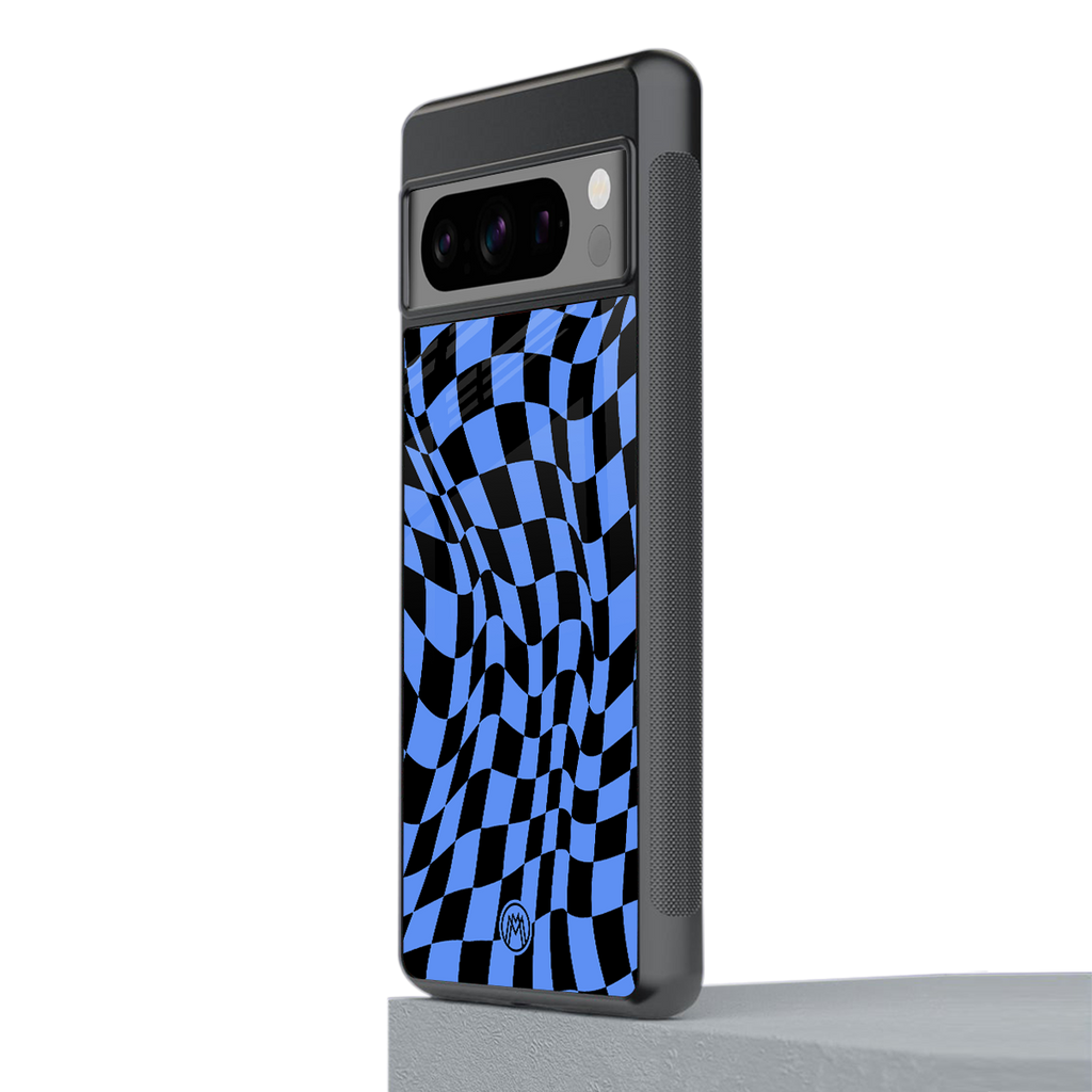 groovy blue black pattern back phone cover | glass case for google pixel 8 pro