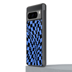 groovy blue black pattern back phone cover | glass case for google pixel 8 pro