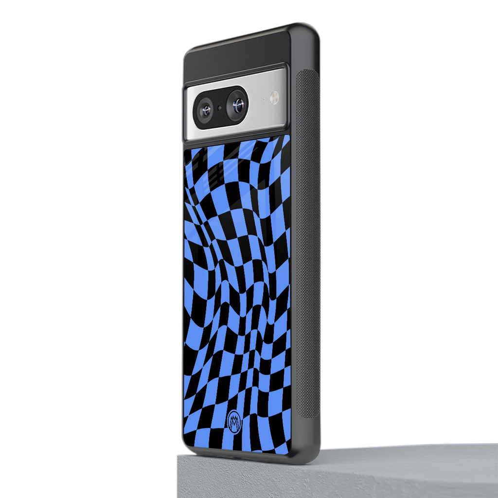 groovy blue black pattern back phone cover | glass case for Google Pixel 8
