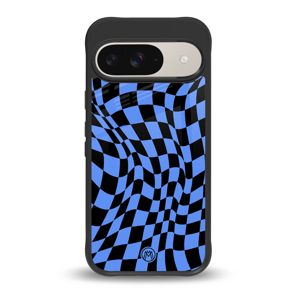 groovy blue black pattern back phone cover | glass case for google pixel 9