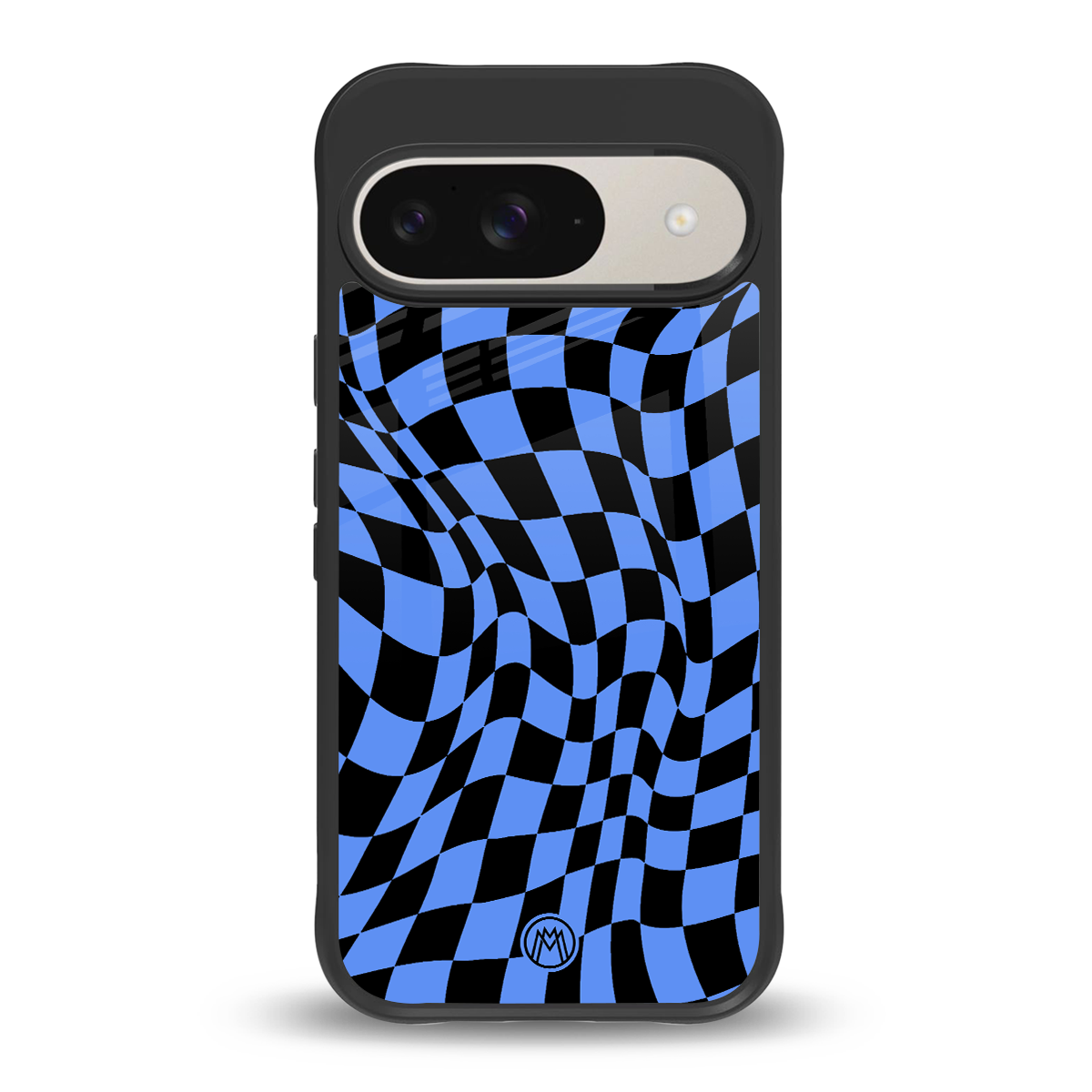 groovy blue black pattern back phone cover | glass case for google pixel 9
