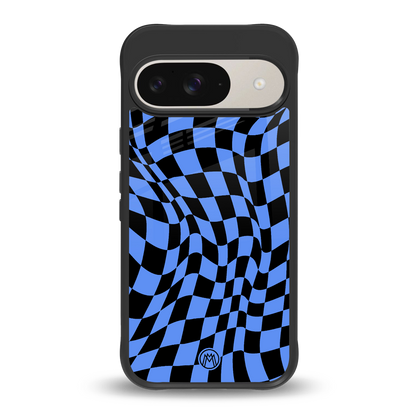 groovy blue black pattern back phone cover | glass case for google pixel 9