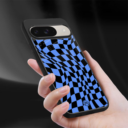 groovy blue black pattern back phone cover | glass case for google pixel 9