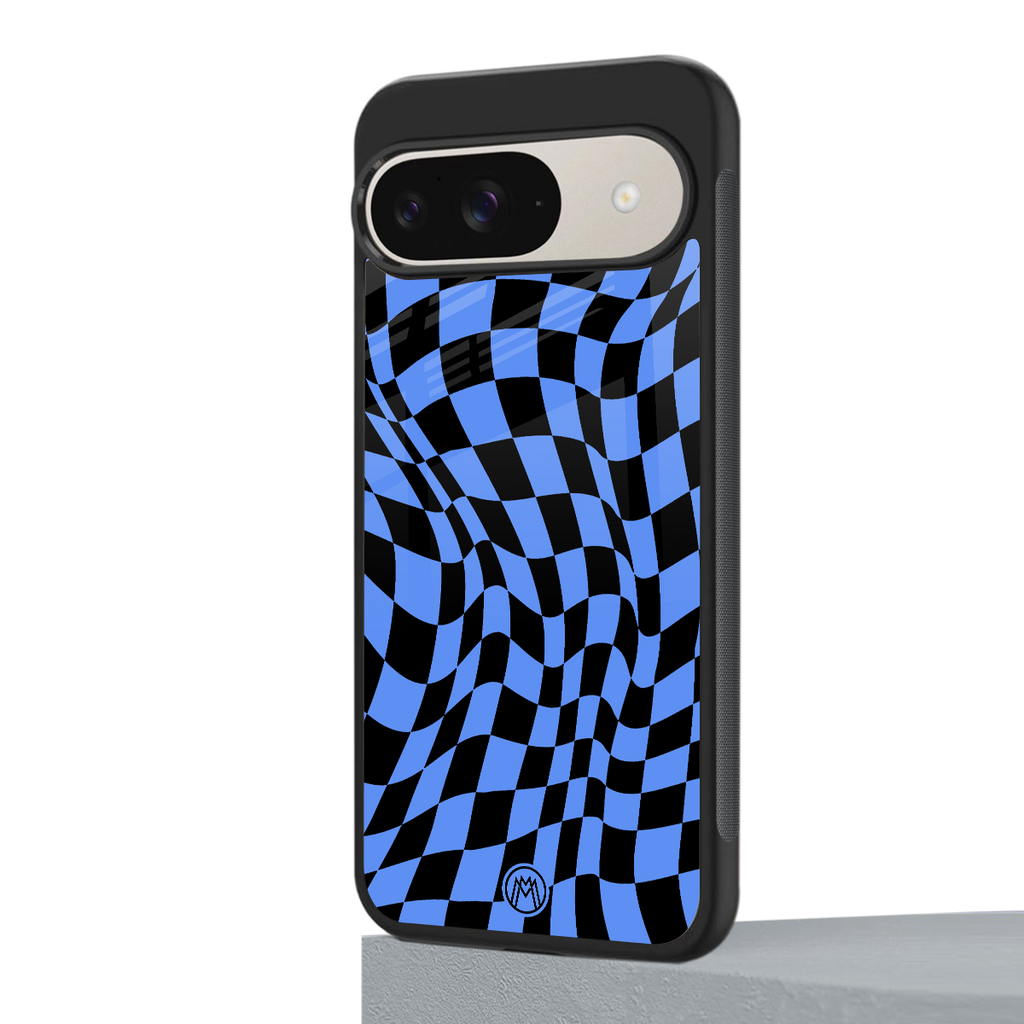 groovy blue black pattern back phone cover | glass case for google pixel 9