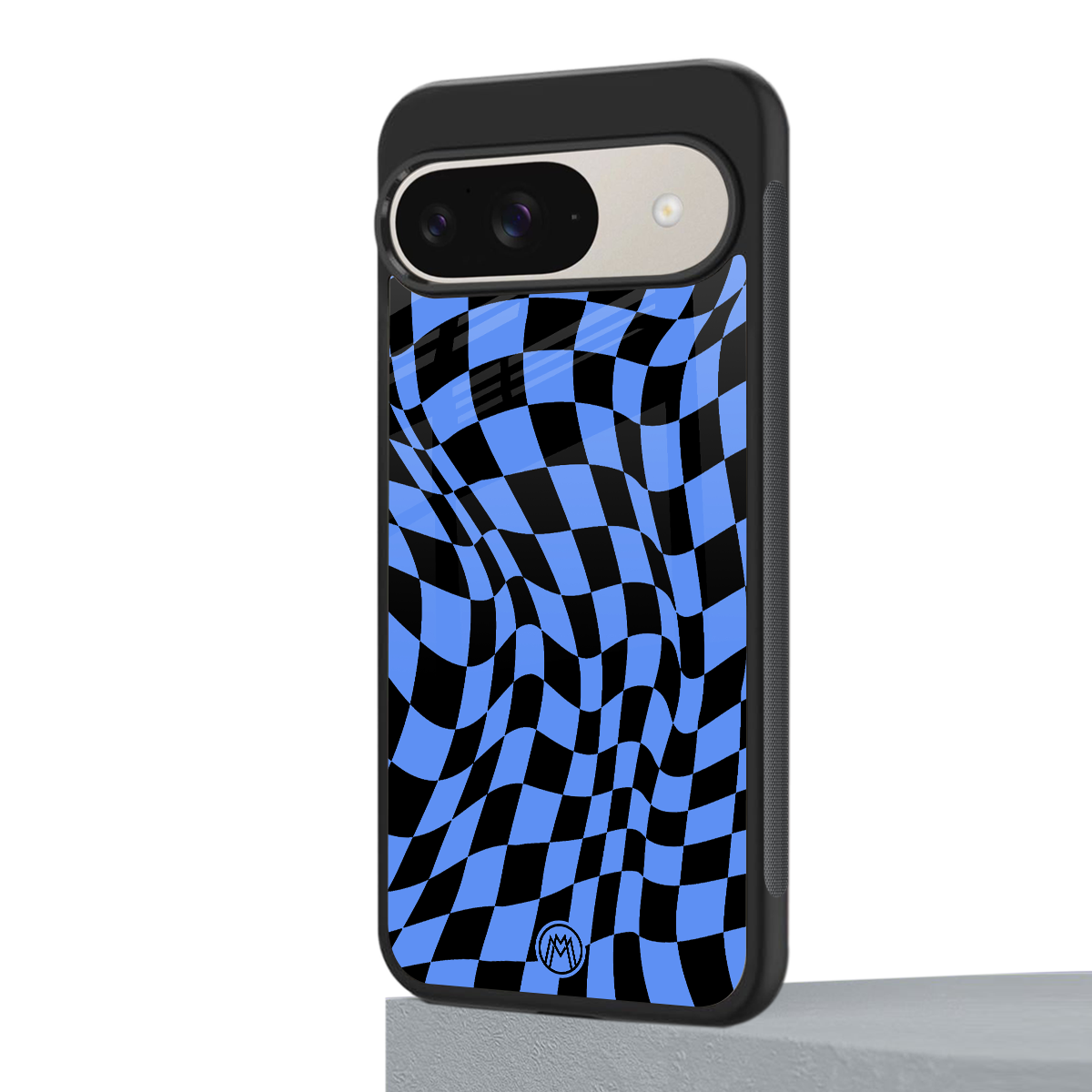 groovy blue black pattern back phone cover | glass case for google pixel 9