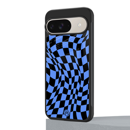 groovy blue black pattern back phone cover | glass case for google pixel 9