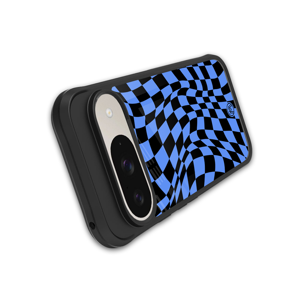 groovy blue black pattern back phone cover | glass case for google pixel 9