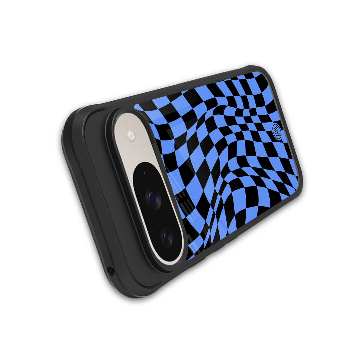groovy blue black pattern back phone cover | glass case for google pixel 9