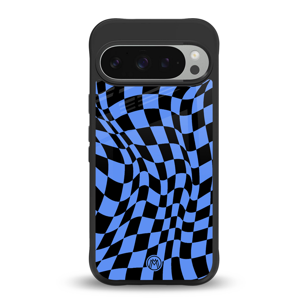 groovy blue black pattern back phone cover | glass case for google pixel 9 pro