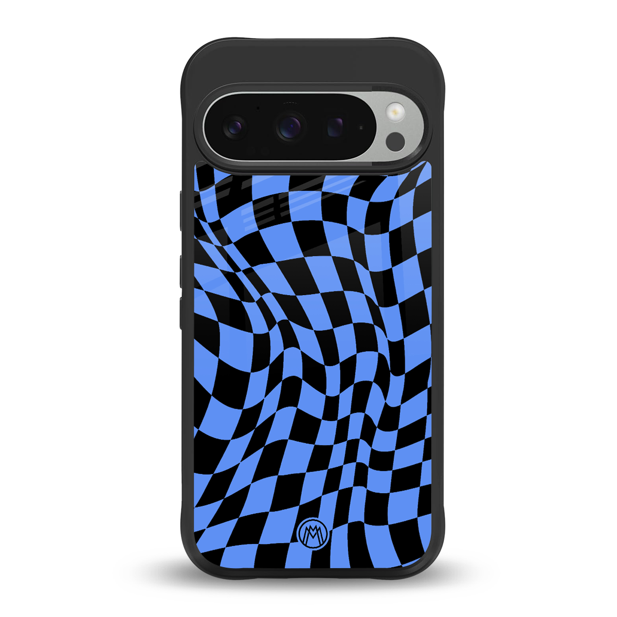 groovy blue black pattern back phone cover | glass case for google pixel 9 pro